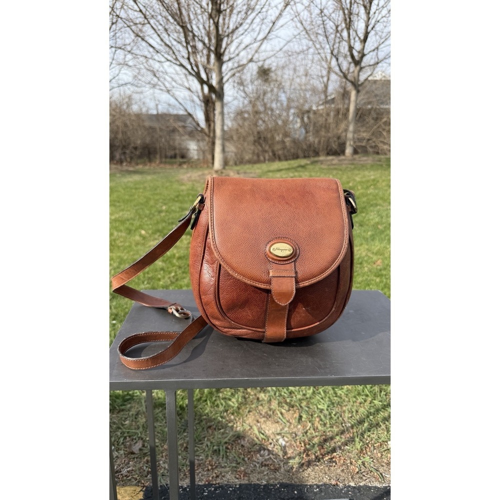 Rare Vintage Salvatore Ferragamo Brown Leather Crossbody Saddle Bag Italy
